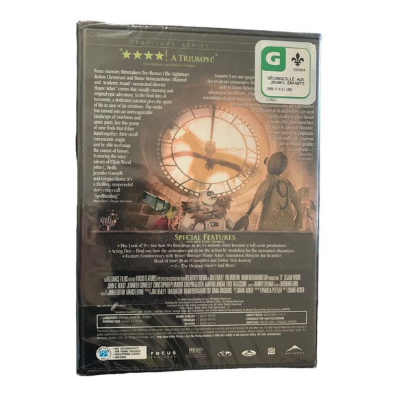 NWT 9 By Tim Burton DVD Fantasy Movie Elijah Wood, Christopher Plummer Sealed - Picture 3 of 4